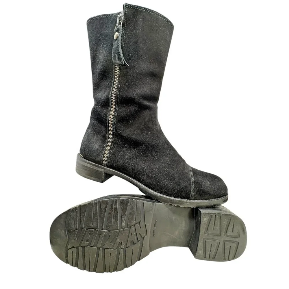 STUART WEITZMAN Duluth‎ Black Suede Cheetah Lining Mid Calf Boot